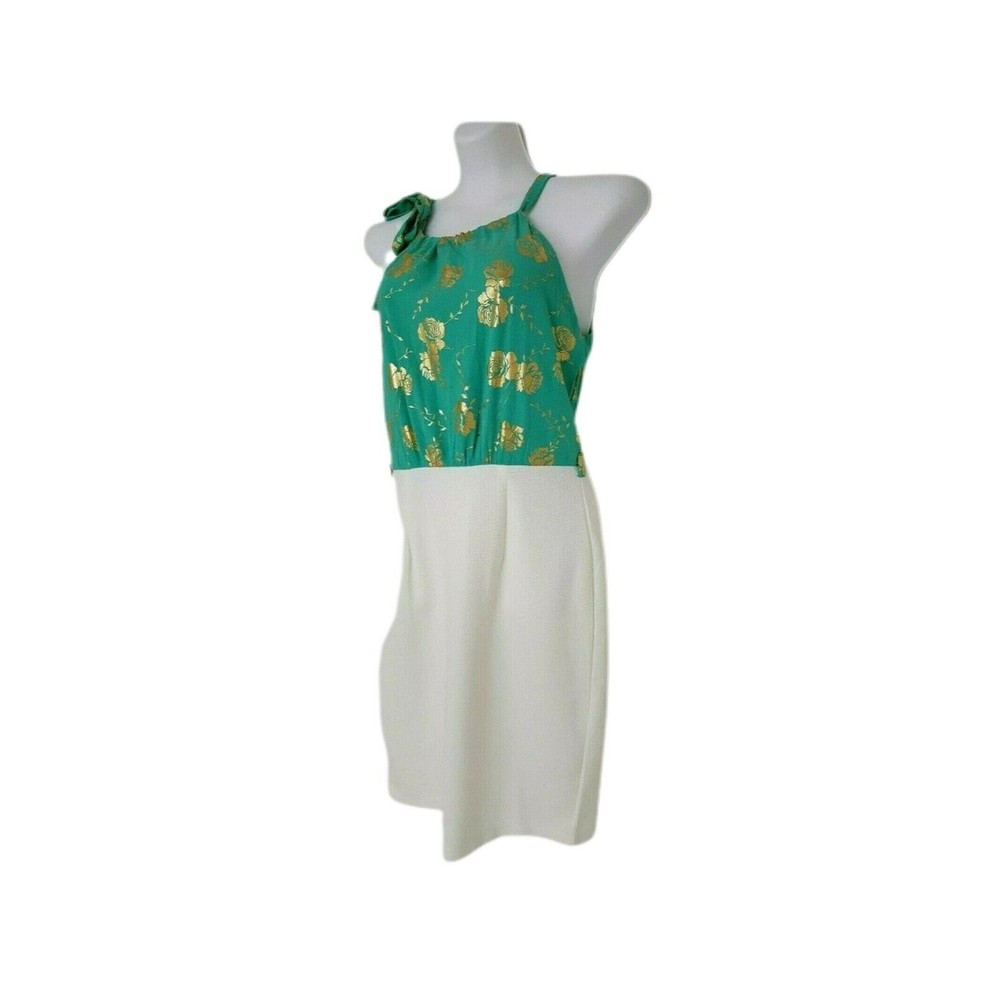 Naranka Womens Sun Dress Size Large Sleeveless Green Gold Foil White - Picture 12 of 13